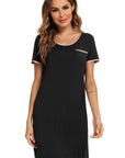 Contrast Trim Pocketed Round Neck Lounge Dress