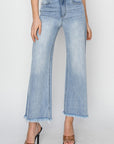 RISEN High Rise Crop Wide Fray Hem Jeans