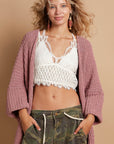 Rosy Brown POL Open Front Sweater Cardigan with Pockets