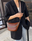 PU Leather Chain Trim Crossbody Bag