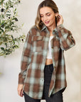 Light Gray Double Take Plaid Dropped Shoulder Shirt