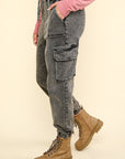 VERY J Washed Drawstring Jogger Cargo Jeans