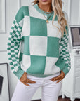 Color Block Round Neck Long Sleeve Sweater