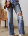 Dark Gray Distressed Straight Leg Jeans with Pockets