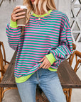 Gray Contrast Striped Long Sleeve Sweatshirt