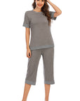 Round Neck Short Sleeve Top and Capris Pants Lounge Set