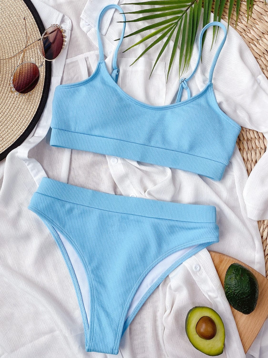 Light Gray Scoop Neck Spaghetti Strap Two-Piece Swim Set