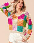 Wheat BiBi Multi Color Checkered Long Sleeve Knit Top