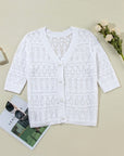 Openwork V-Neck Half Sleeve Cardigan