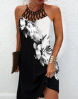 Black Printed Grecian Neck Mini Dress