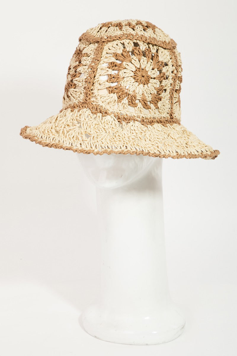 Antique White Fame Contrast Geometric Wide Brim Hat Sentient Beauty Fashions Apaparel & Accessories