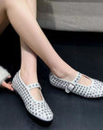 Gray PU Leather Studded Flat Loafers