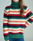 Contrast Stripes Turtleneck Long Sleeve Sweater