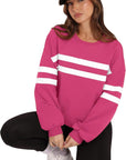 Lovelet Striped Round Neck Dropped Shoulder Sweatshirt