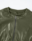 PU Leather Round Neck Long Sleeve Jacket