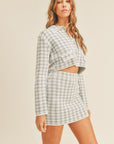 MABLE Houndstooth Cropped Knit Cardigan and Mini Skirt Set