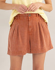 Rosy Brown HYFVE High Waist Pleated Linen Shorts