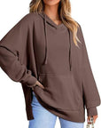 Drawstring Slit Long Sleeve Hoodie