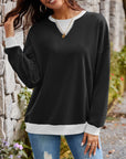 Lovelet Contrast Round Neck Long Sleeve Sweatshirt