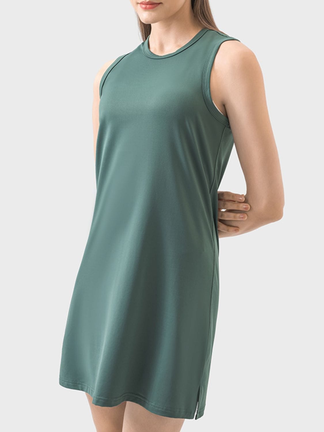 Light Gray Round Neck Sleeveless Active Dress