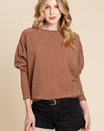 BOMBOM Drop Shoulder Long Sleeve Knit Top