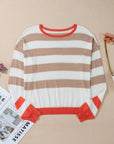 Contrast Striped Round Neck Long Sleeve Knit Top