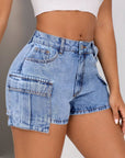 Dim Gray Mid-Rise Waist Denim Shorts with Pockets