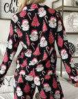 Christmas Printed Collared Neck Top and Pants Lounge Set