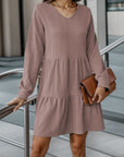 V-Neck Long Sleeve Mini Dress