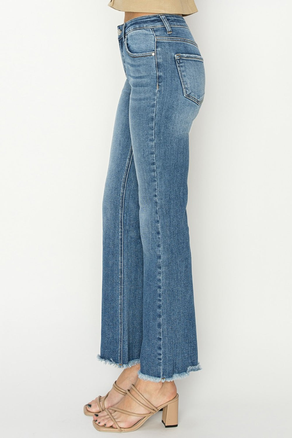 Dim Gray RISEN Mid-Rise Frayed Hem Bootcut Jeans Sentient Beauty Fashions Apaparel & Accessories