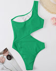 Sea Green Cutout One Shoulder One-Piece Swimwear Sentient Beauty Fashions Apparel & Accessories