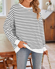 Lovelet Striped Round Neck Long Sleeve Sweatshirt