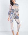 Cherish Apparel Tie-Dye Round Neck Long Sleeve Jumpsuit