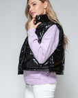 Snobbish Zip Up Turtleneck Shiny Quilted Vest