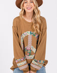 SAGE + FIG Peace Applique Patch Long Sleeve Top