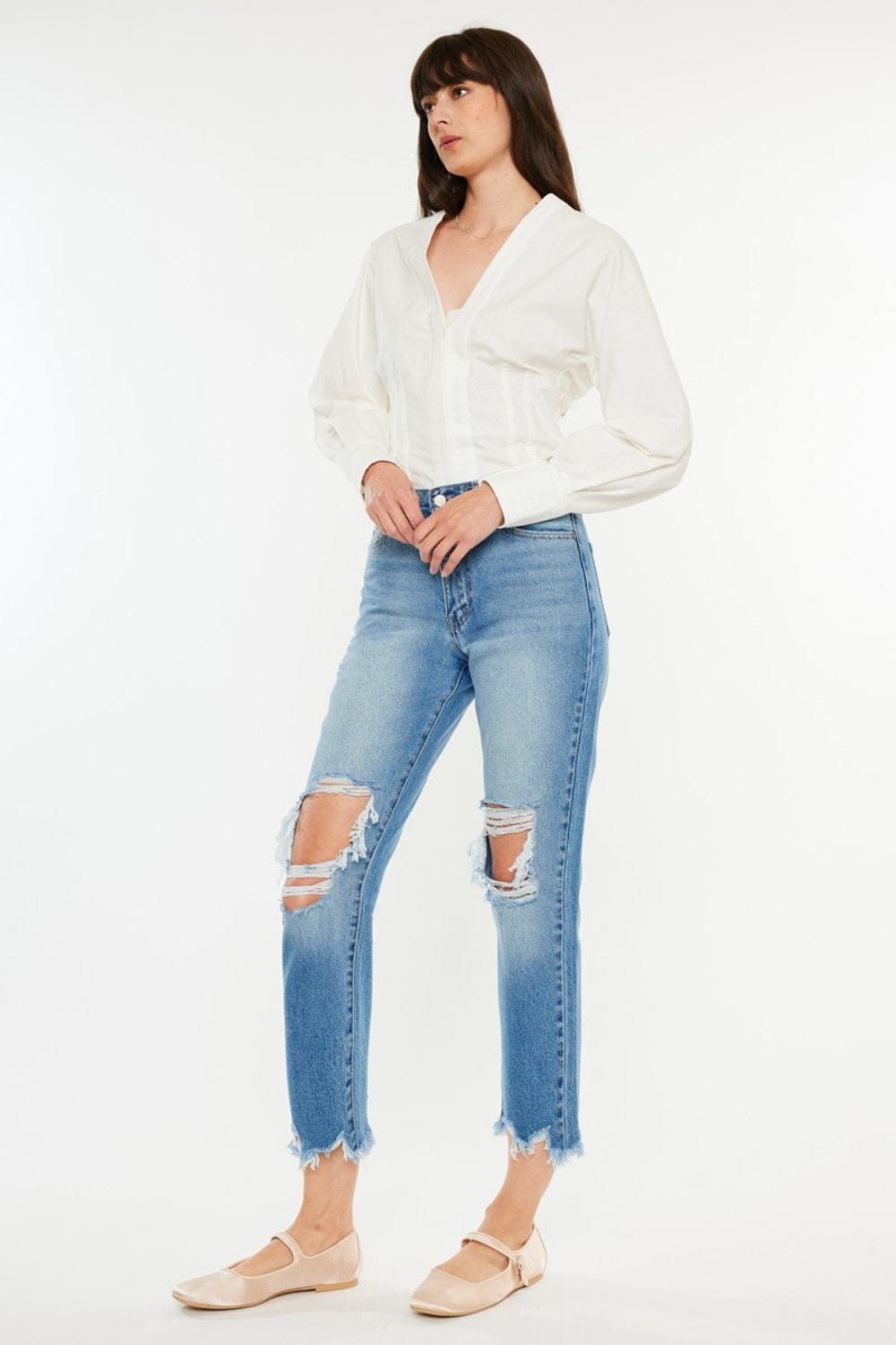 White Smoke Kancan Distressed Frayed Hem Cropped Jeans