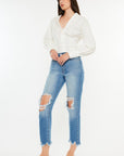 White Smoke Kancan Distressed Frayed Hem Cropped Jeans