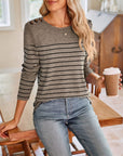 Lovelet Striped Round Neck Long Sleeve T-Shirt