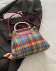 Contrast Plaid Trapezoid Shape Crossbody Bag