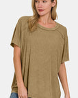 Rosy Brown Zenana Washed Ribbed Short Sleeve Top