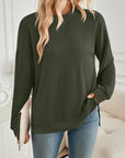 Lovelet Slit Round Neck Long Sleeve Sweatshirt