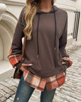 Devine Drawstring Plaid Long Sleeve Hoodie