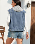 Pocketed Button Up Hooded Denim Jacket