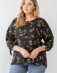 Dark Slate Gray Zenobia Plus Size Floral Round Neck Blouse Sentient Beauty Fashions Apparel & Accessories