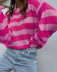 Honey Striped Round Neck Long Sleeve Sweater