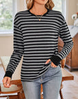 Lovelet Striped Round Neck Long Sleeve T-Shirt