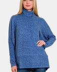 Zenana Full Size Brushed Melange Hacci Turtleneck Sweater