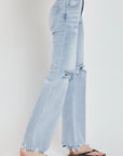 Light Gray Risen Full Size High Rise Distressed Wide Leg Jeans