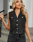 V-Neck Button Down Denim Vest