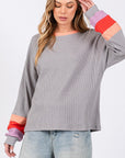 Light Gray SAGE + FIG Color Block Waffle Knit T-Shirt